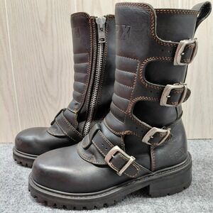 VTG 90s GBX Leather Boots Buckles SZ 8 Combat Moto Biker Punk Goth Emo Grunge